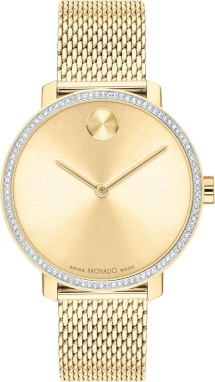Movado bold shimmer womens watch swiss quartz movement sparkling crystal bezel mesh bracelet 3 atm water resistance luxury fashion timepiece for her 34mm.jpg