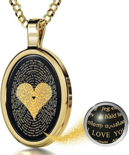 Nanostyle love necklace with i love you inscribed in 120 languages in miniature text of pure gold on a romantic onyx pendant for women 18 rolo chain.jpg