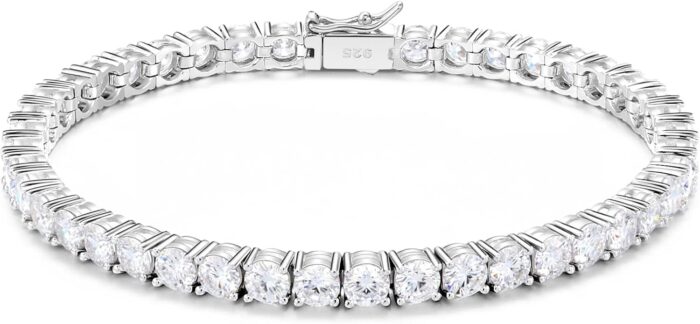 Never fallen off moissanite tennis bracelet for women men with composite clasp 925 silver plated with white gold chain 6.5 7.5 length.jpg