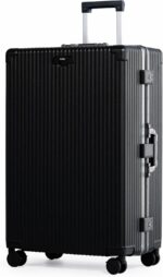 Nobl travel zipperless check in suitcase aluminum frame check in luggage 30.25x20x12 airline approved by noble travel unbreakable polycarbonate shell dual tsa locks 360° spinner wheels black.jpg