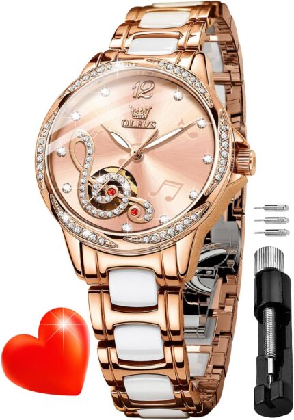 Olevs automatic watch for women self winding ladies diamond wrist watch luxury dress rose gold ceramic watch for women love heart date.jpg