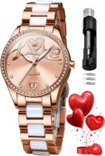 Olevs automatic watches for women diamond fashion elegant dress mechanical self winding date ladies wrist watches luxury rose gold two tone ceramic watch waterproof luminous.jpg