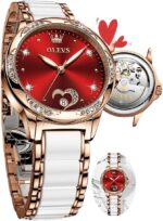Olevs rose gold womens watches automatic watches with two tone stainless steel ceramic bracelet diamond accented self winding watches for women redbluewhite dial no battery required.jpg