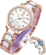 Olevs rose gold womens watches ceramic stainless steel band automatic mechanical watch waterproof luminous pointer calendar diamonds elegant watches for women redbluewhite dial no battery.jpg