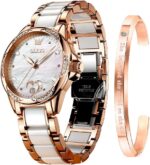 Olevs watch for women automatic self winding mechanical ladies wrist watch big face two tone stainless steel ceramic bracelet heart diamond fashion luxury ceramic band luminous waterproof….jpg