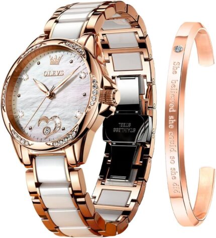 Olevs watch for women automatic self winding mechanical ladies wrist watch big face two tone stainless steel ceramic bracelet heart diamond fashion luxury ceramic band luminous waterproof….jpg