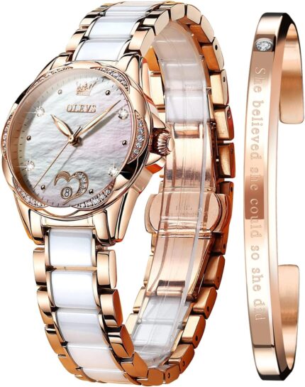 Olevs women automatic mechanical watches self winding rose gold two tone ceramic strap diamond love heart dial fashion elegant dress ladies wrist watches waterproof luminous.jpg