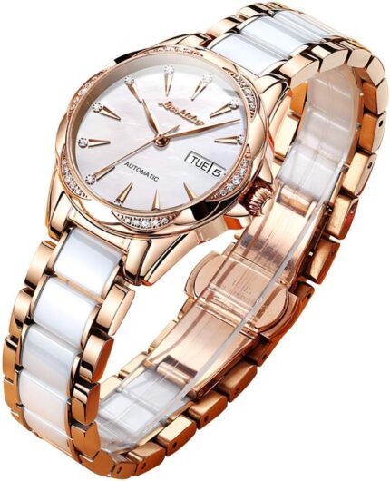 Olevs womens big face automatic watch diamond accented self winding dress watch for women 50m waterproof day date sapphire crystal two tone stainless steel ceramic band whitebluegreenred dial.jpg