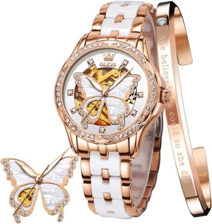 Olevs womens rose gold automatic watches skeleton mechanical self winding ladies elegant luxury dress butterfly diamond white ceramic band watch gift.jpg