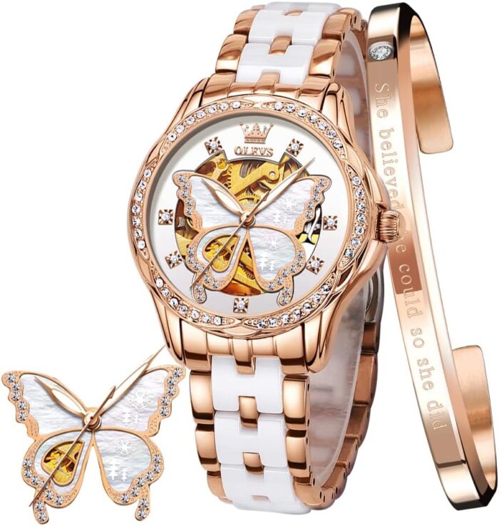 Olevs womens rose gold automatic watches skeleton mechanical self winding ladies elegant luxury dress butterfly diamond white ceramic band watch gift.jpg