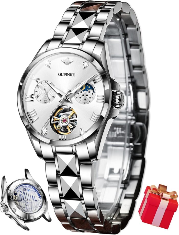 Oupinke women automatic watches luxury diamond flywheel two tone stainless tungsten steel band moon phase 24 hours.jpg