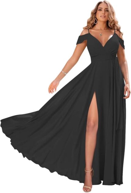 Off shoulder bridesmaid dresses 2025 new chiffon pleated wedding guest dresses formal evening dress for womenr49.jpg