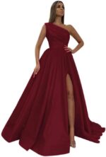 One shoulder prom dresses long 2025 new satin ball gowns formal evening dress with slitr13.jpg