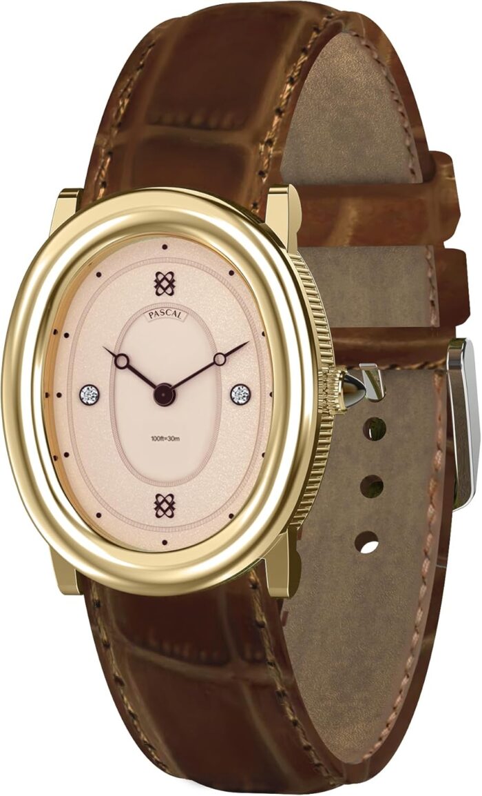 Pascal oval bubble diamond watch for women leather strap swiss quartz ladies watches sapphire crystal diamond markers 3atm waterproof vintage inspired elegance wrist watchgift for her.jpg