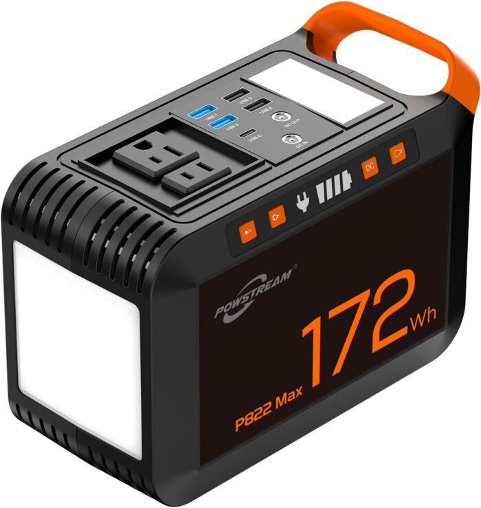 Powstream portable power station 200w solar generator 172wh camping power bank with ac outlet 110v dc usb small generator power supply with led flashlight for trip cpap rv travel home emergency.jpg