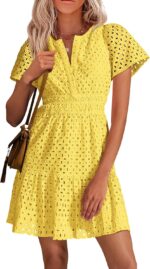 Prettygarden 2025 women summer short dress v neck short sleeve a line hollow out lace ruffle cute casual beach party dresses.jpg