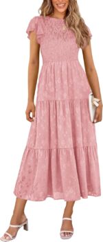 Prettygarden womens floral midi dress 2025 summer cap sleeve smocked ruffle a line long flowy wedding guest dresses.jpg