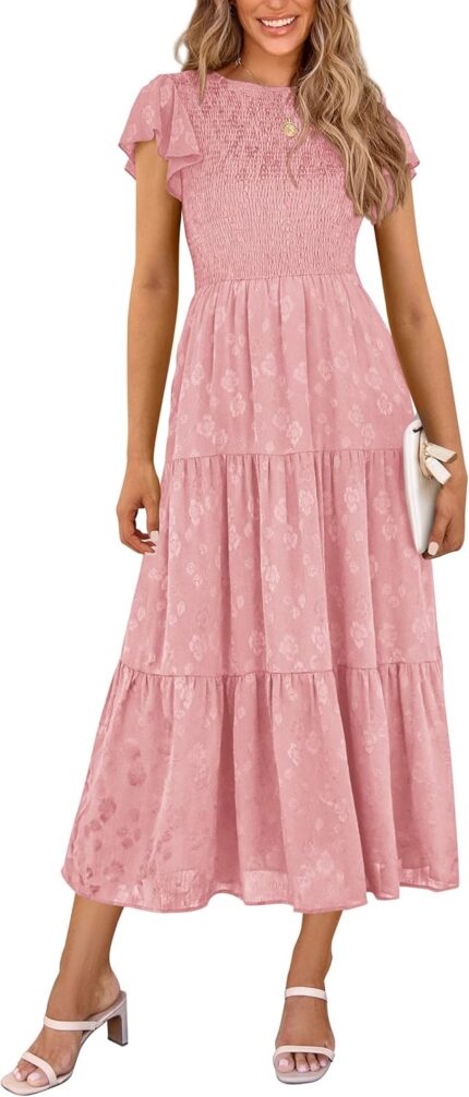Prettygarden womens floral midi dress 2025 summer cap sleeve smocked ruffle a line long flowy wedding guest dresses.jpg