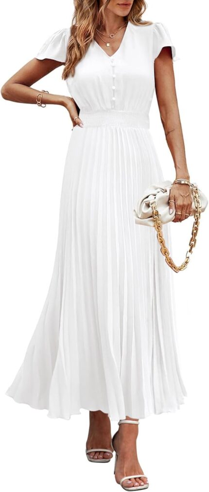 Prettygarden womens maxi dresses 2025 summer trendy cap short sleeve button v neck casual flowy pleated long dress.jpg