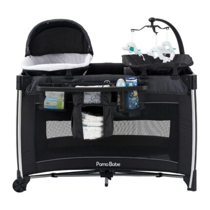 Pamo babe 4 in 1 baby playards with bassinet changing table portable crib breathable mesh and toy mobile.jpg
