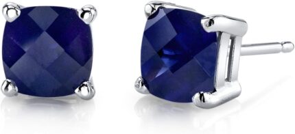 Peora 14k white gold 2.50 carats created blue sapphire stud earrings for women hypoallergenic solitaire cushion cut 6mm friction back blue earrings september birthstone gift.jpg
