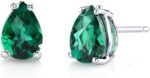 Peora solid 14k white gold created emerald earrings for women classic solitaire studs 7x5mm pear shape 1.25 carats total friction back dainty green earrings emerald jewelry.jpg