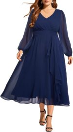 Pinup fashion plus size dresses for wedding guest 2025 formal long sleeve chiffon fall midi dress.jpg