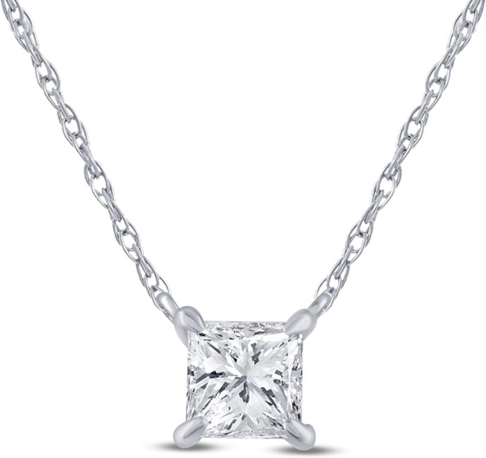 Princess cut solitaire diamond necklace real 14k white gold gh vssi floating 12 carat lab grown diamond pendant necklace for women sparkly diamond jewelry for women.jpg