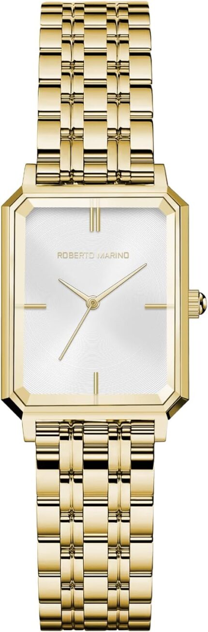 Rm1982 womens luxury watch rectangular gold – japanese quartz movement vintage stainless steel design silver dial elegant dress timepiece 3atm water resistant – reloj para mujer.jpg