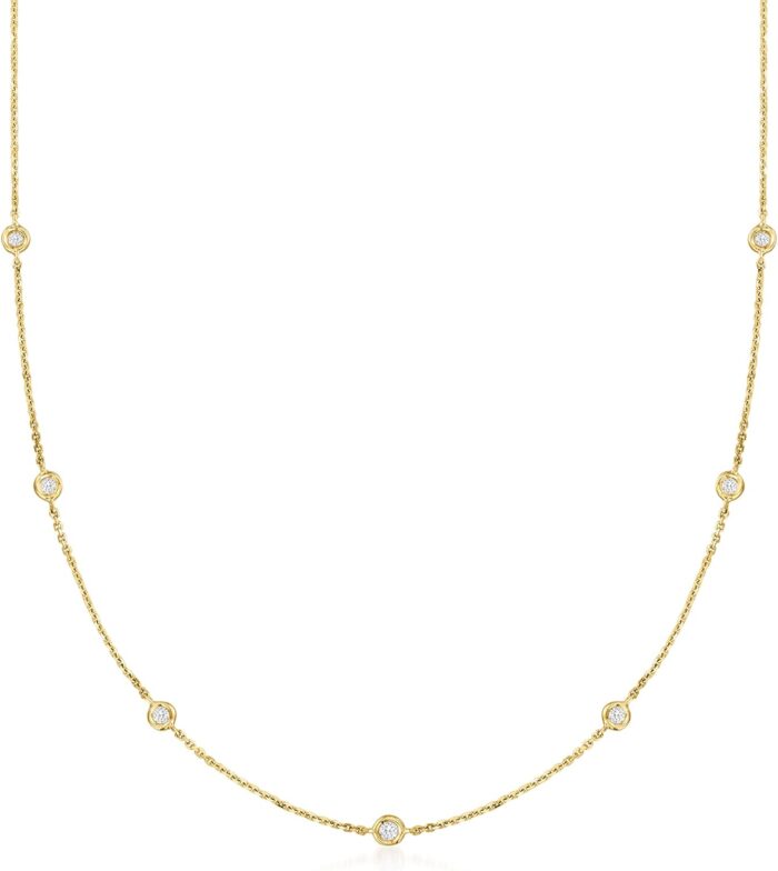 Rs pure by ross simons diamond station necklace in 14kt gold.jpg