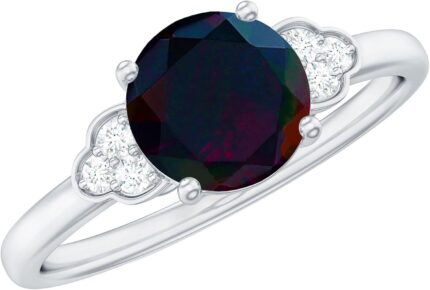 Real black opal 6 mm round engagement ring aaa quality opal diamond solitaire ring ideal for gift.jpg