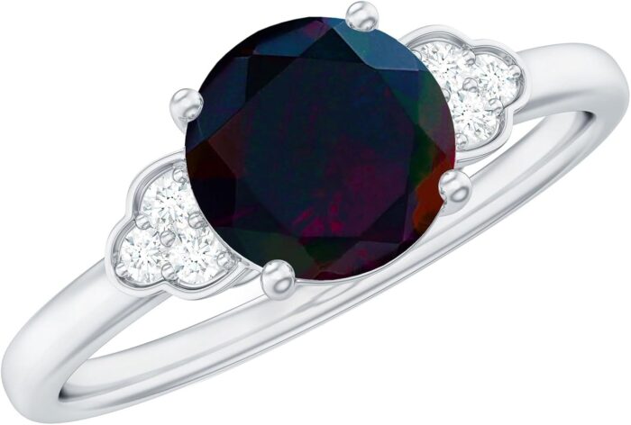 Real black opal 6 mm round engagement ring aaa quality opal diamond solitaire ring ideal for gift.jpg