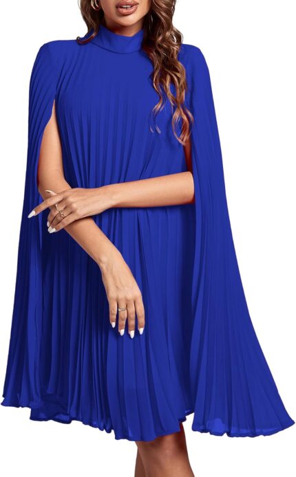 Rooscier womens mock neck cloak sleeve pleated keyhole back flowy party midi dress.jpg