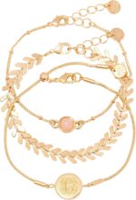 Rose quartz bracelet set hypoallergenic 14k gold plated brass stackable bracelets womens bracelets customizable everyday luxury jewelry gifts for mom.jpg