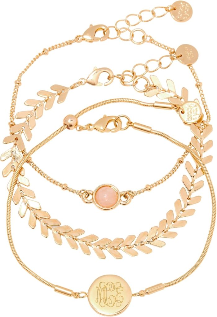 Rose quartz bracelet set hypoallergenic 14k gold plated brass stackable bracelets womens bracelets customizable everyday luxury jewelry gifts for mom.jpg