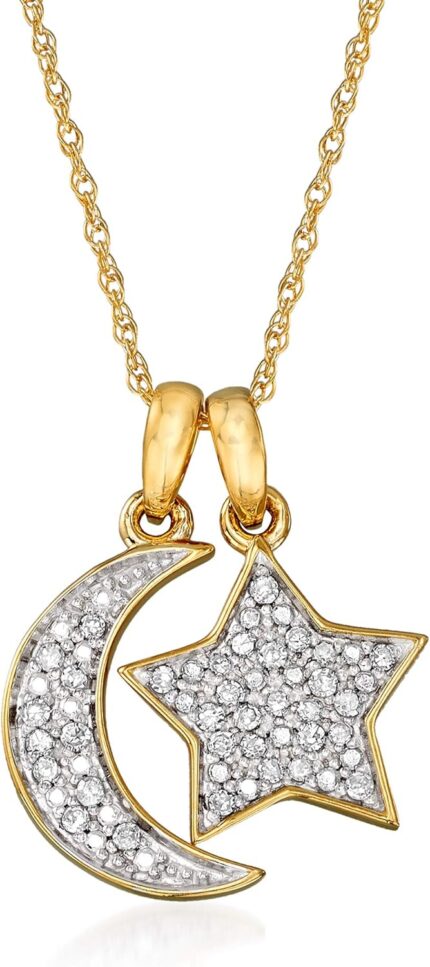 Ross simons 0.10 ct. t.w. pave diamond star and moon charm necklace in 14kt yellow gold.jpg