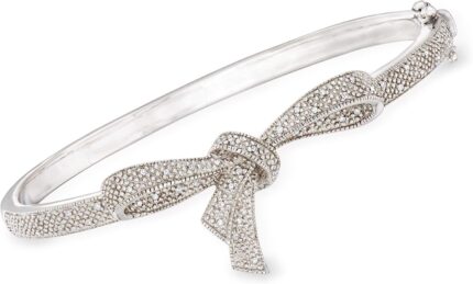 Ross simons 0.15 ct. t.w. diamond bow bangle bracelet in sterling silver. 7 inches.jpg