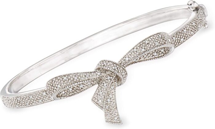 Ross simons 0.15 ct. t.w. diamond bow bangle bracelet in sterling silver. 7 inches.jpg