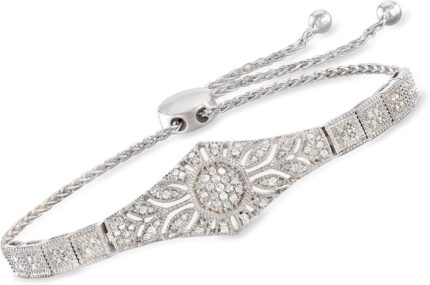 Ross simons 0.50 ct. t.w. diamond floral openwork bolo bracelet in sterling silver.jpg