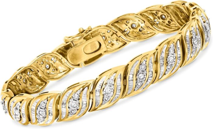 Ross simons 1.00 ct. t.w. diamond bracelet in 18kt gold over sterling. 8 inches.jpg
