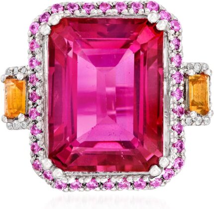 Ross simons 14.00 carat pink topaz and .80 ct. t.w. multi gemstone ring in sterling silver. size 7.jpg