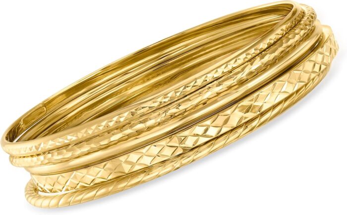 Ross simons 18kt gold over sterling jewelry set 5 textured bangle bracelets.jpg