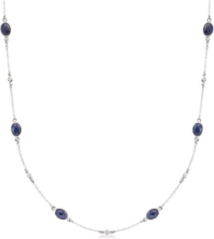 Ross simons 7.20 ct. t.w. sapphire and .25 ct. t.w. diamond station necklace in sterling silver.jpg