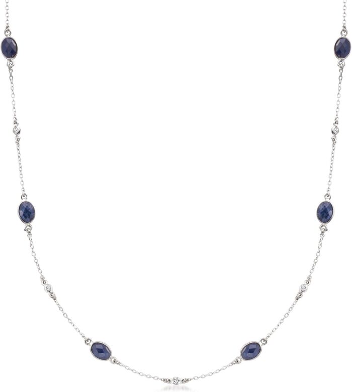 Ross simons 7.20 ct. t.w. sapphire and .25 ct. t.w. diamond station necklace in sterling silver.jpg