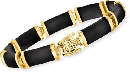 Ross simons black agate good fortune bracelet in 18kt gold over sterling. 7.5 inches.jpg