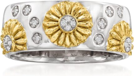 Ross simons diamond sunflower ring in 2 tone sterling silver.jpg