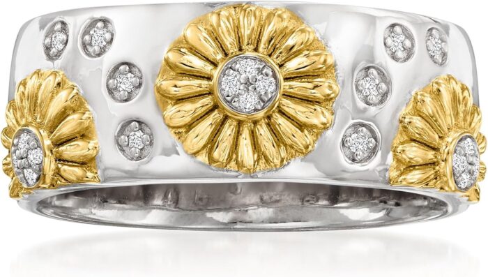 Ross simons diamond sunflower ring in 2 tone sterling silver.jpg