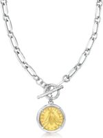 Ross simons italian sterling silver and 18kt gold over sterling replica bumblebee lira coin paper clip link toggle necklace.jpg