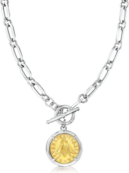 Ross simons italian sterling silver and 18kt gold over sterling replica bumblebee lira coin paper clip link toggle necklace.jpg