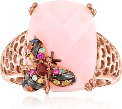 Ross simons pink opal and .10 ct. t.w. multicolored sapphire bumblebee ring with single garnet in 18kt rose gold over sterling.jpg